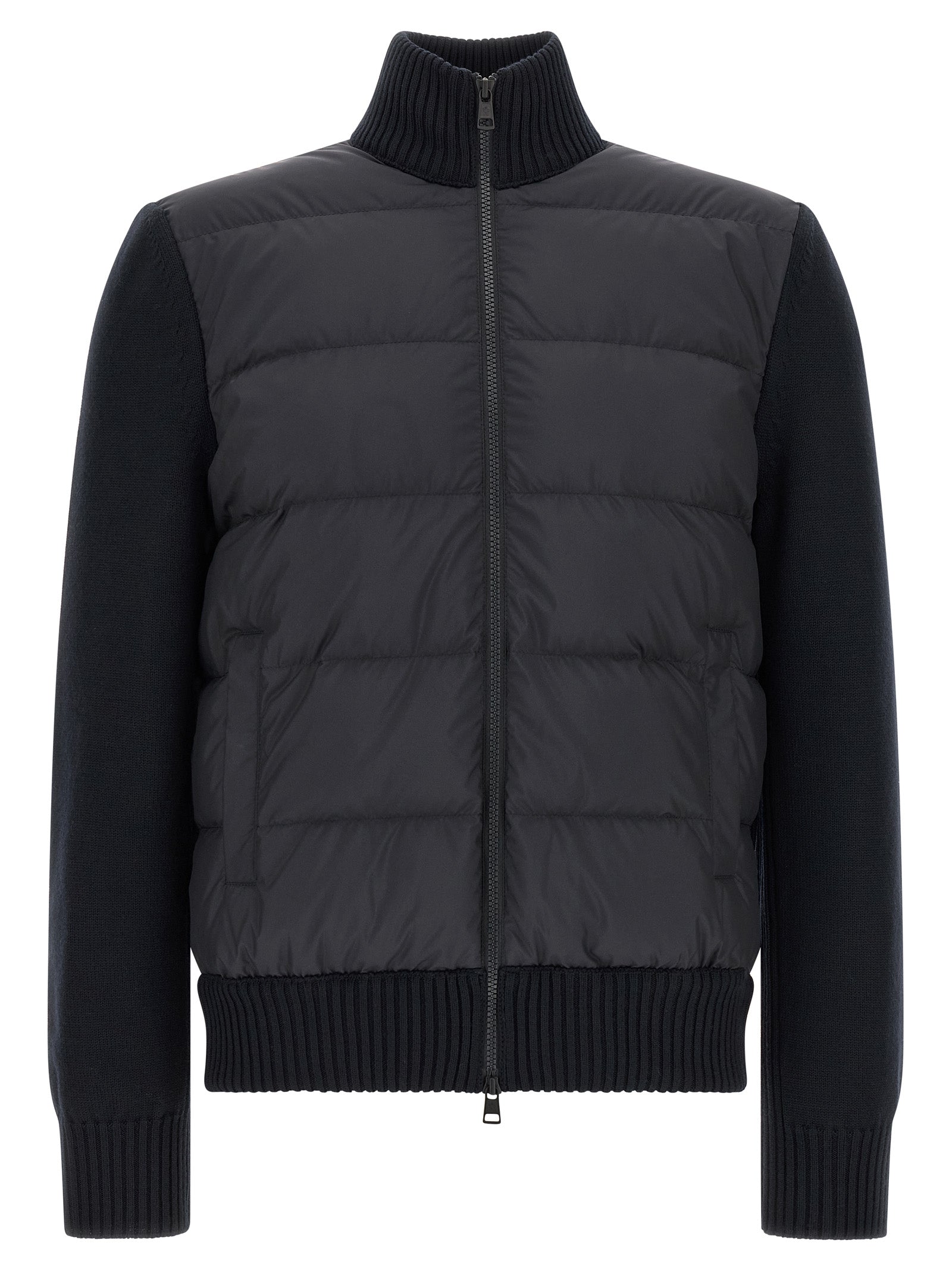 Quilted Navy Blue Polyester Cardigan
