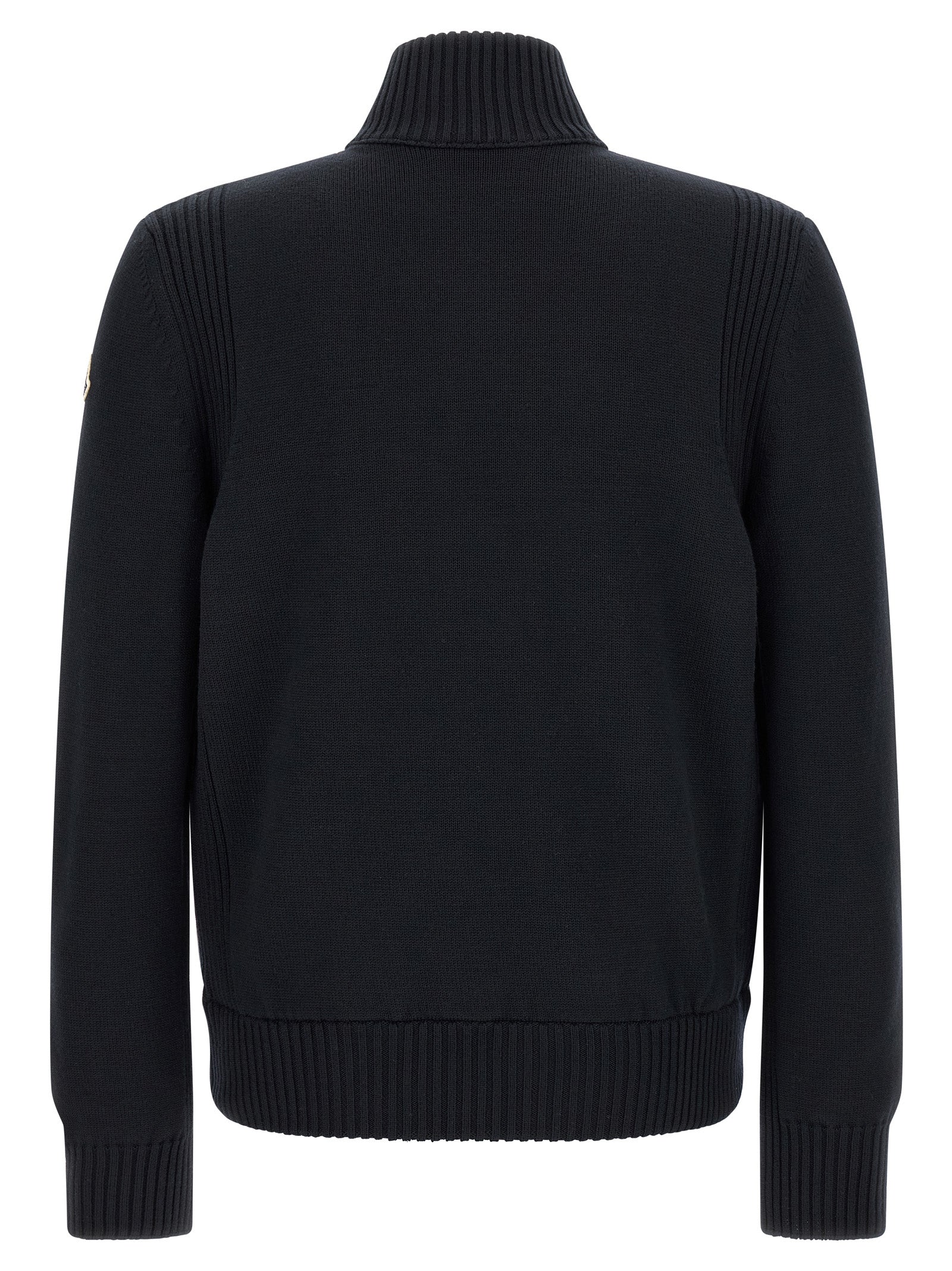 Quilted Navy Blue Polyester Cardigan