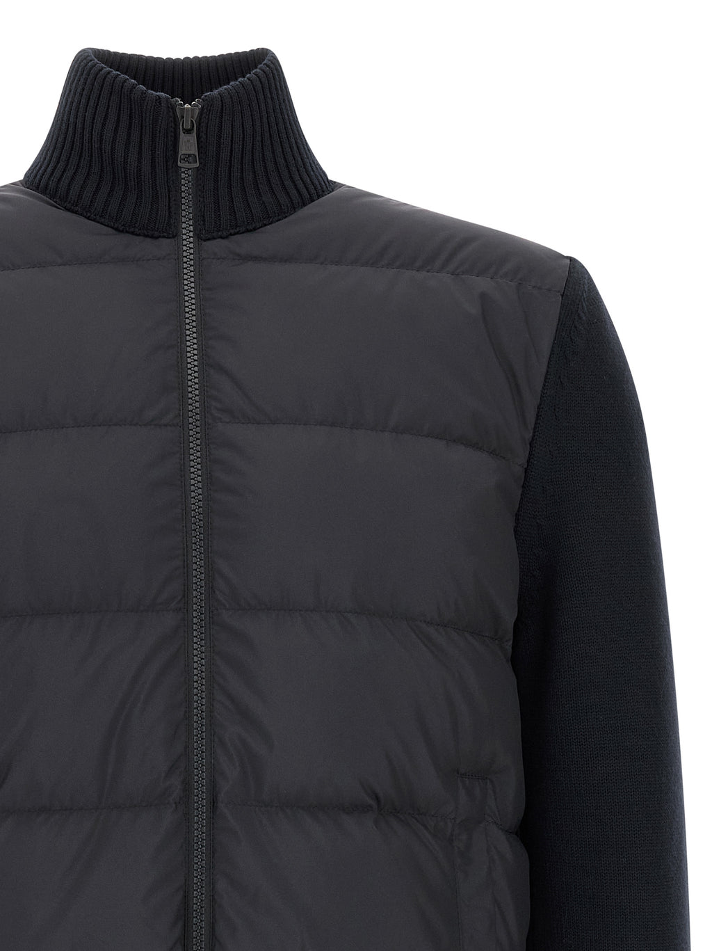 Quilted Navy Blue Polyester Cardigan