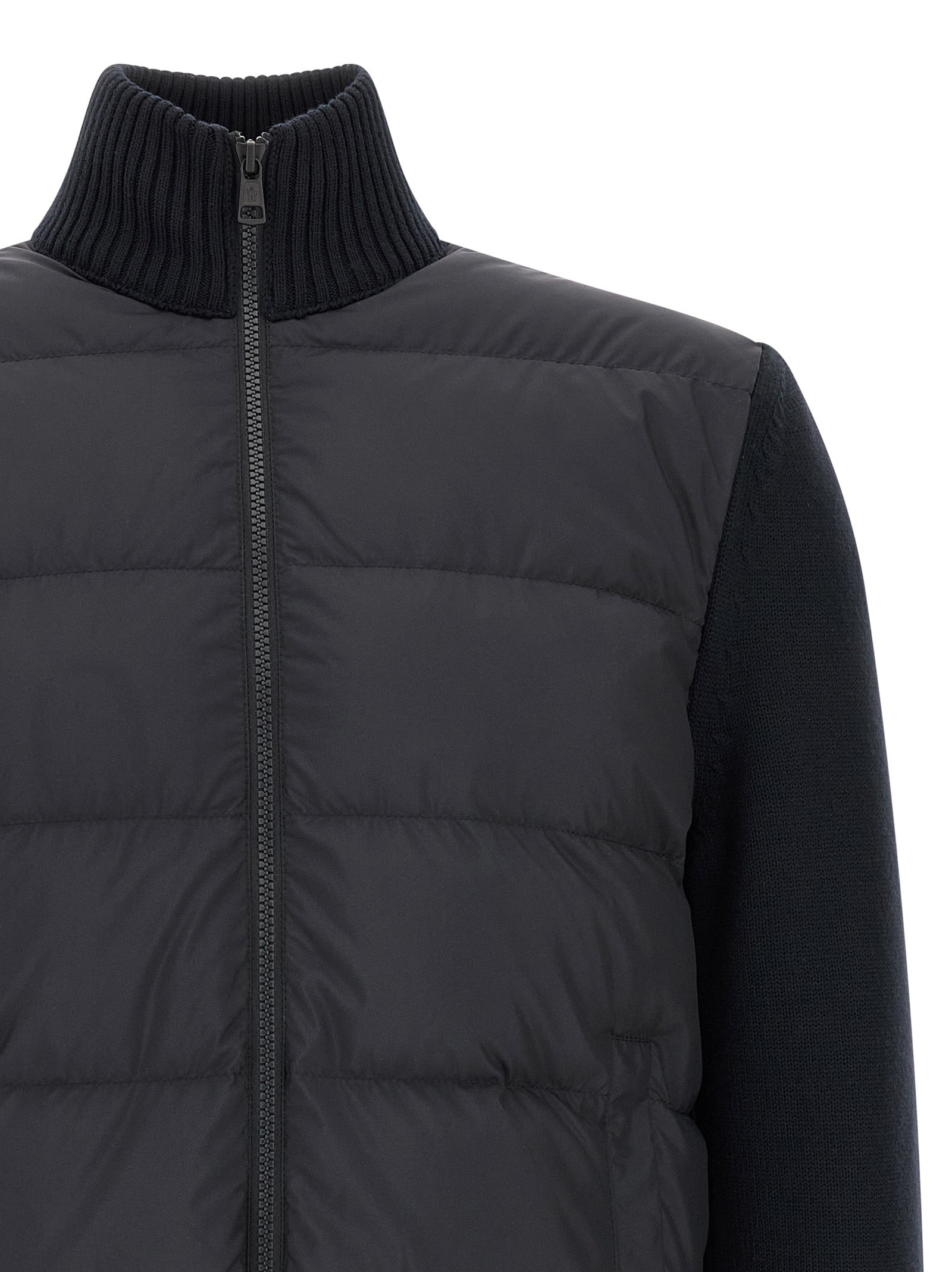 Quilted Navy Blue Polyester Cardigan