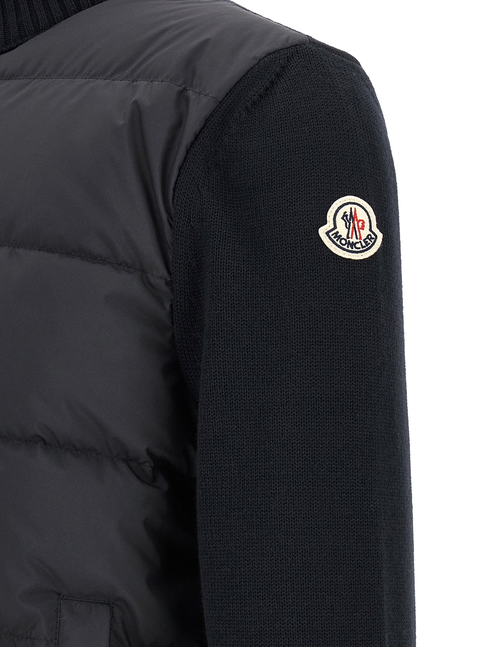 Quilted Navy Blue Polyester Cardigan