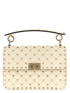 White Lamb Leather Rockstud Spike Shoulder Bag