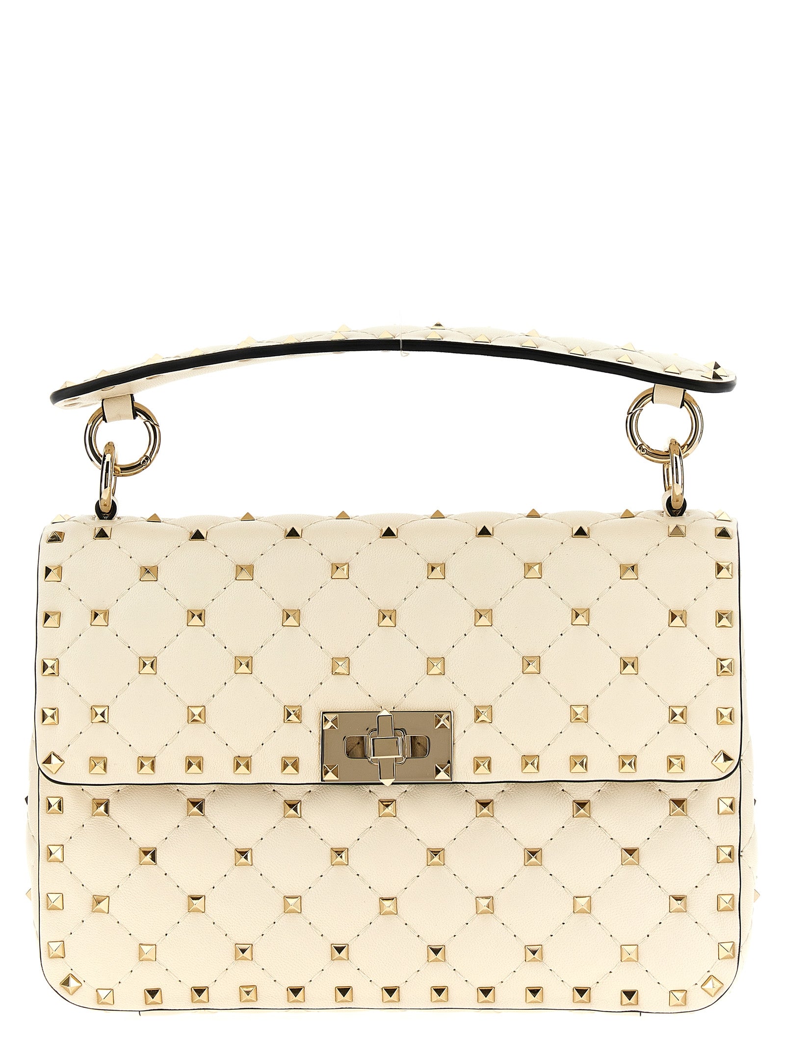 White Lamb Leather Rockstud Spike Shoulder Bag