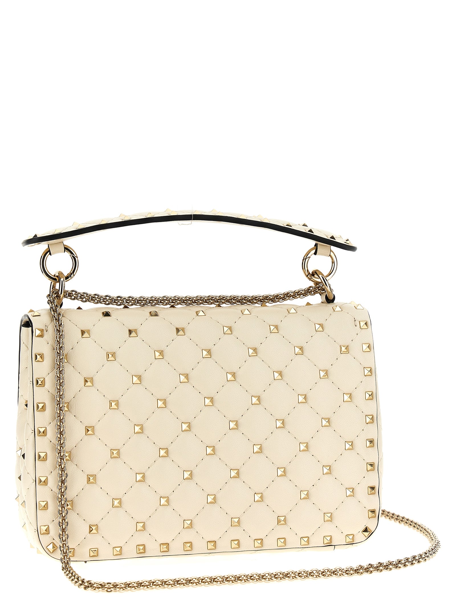 White Lamb Leather Rockstud Spike Shoulder Bag