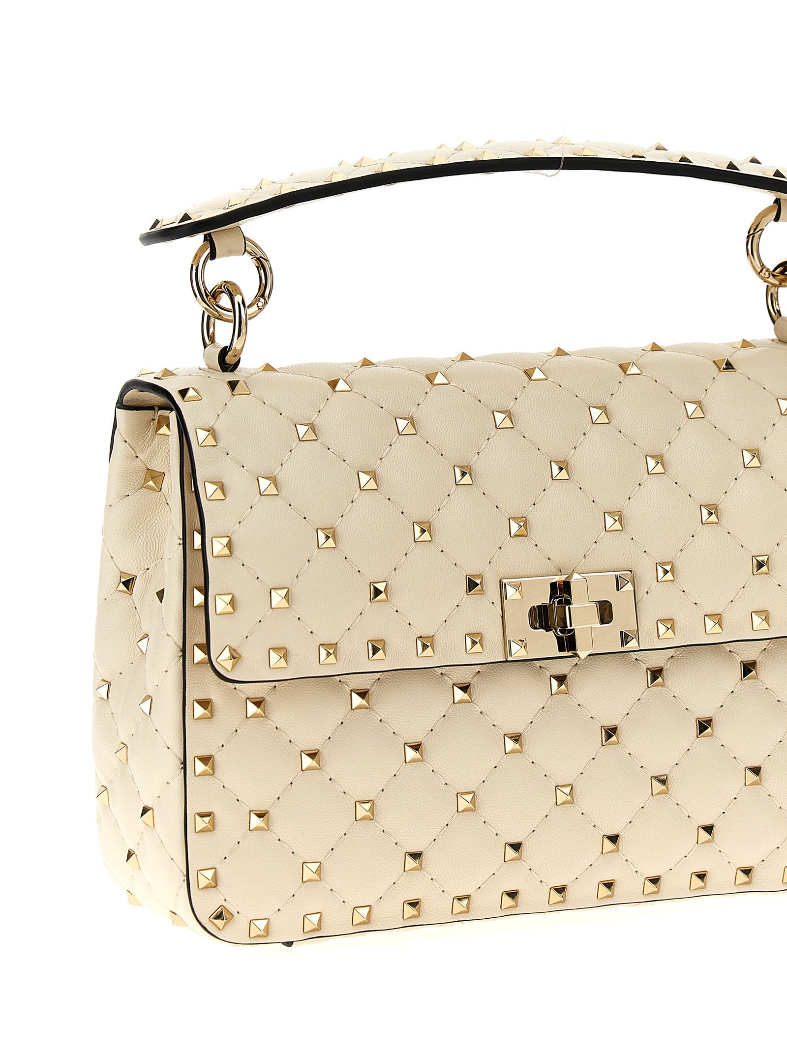 White Lamb Leather Rockstud Spike Shoulder Bag