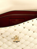 White Lamb Leather Rockstud Spike Shoulder Bag