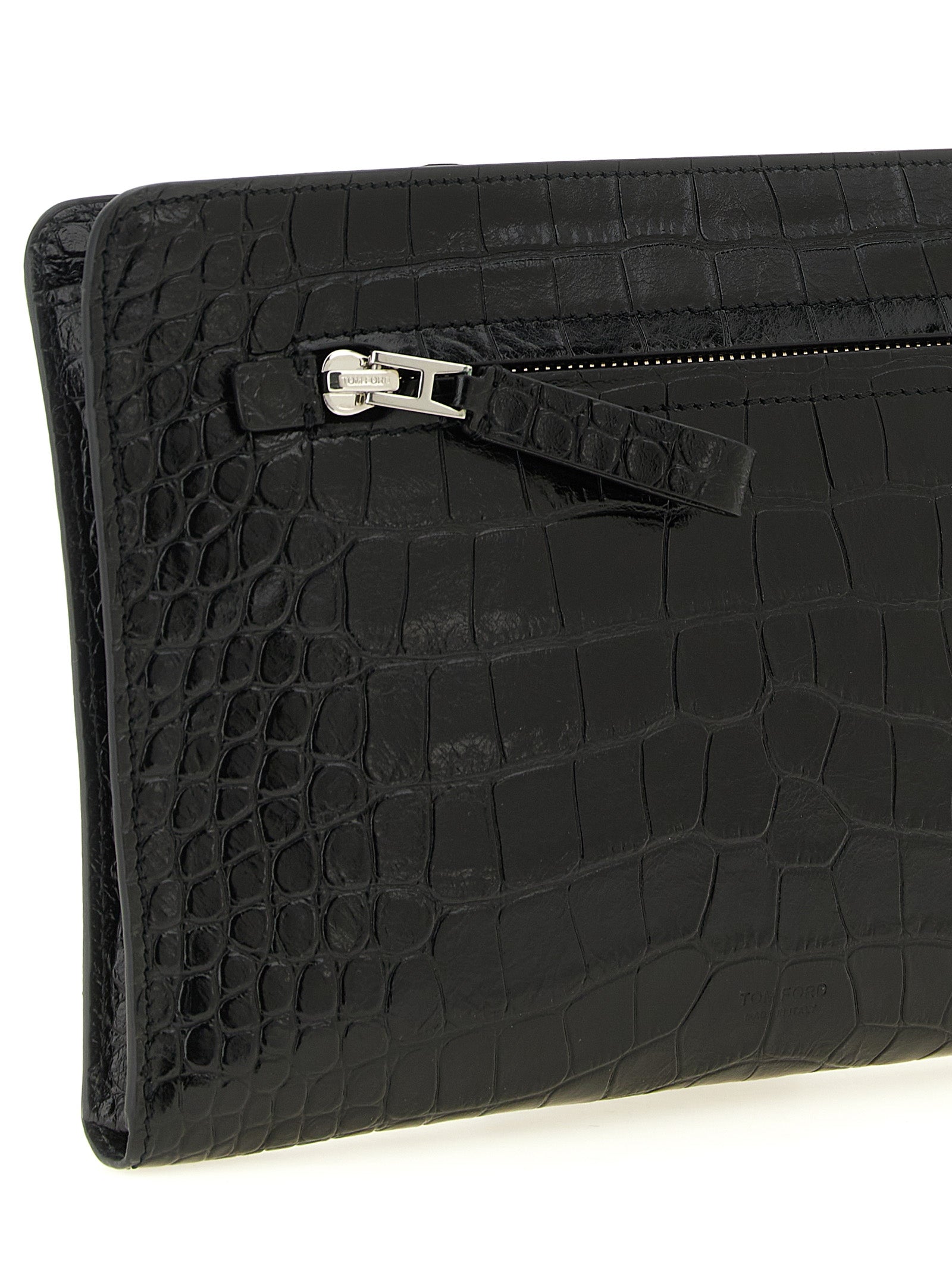Calfskin Crocodile Print Clutch