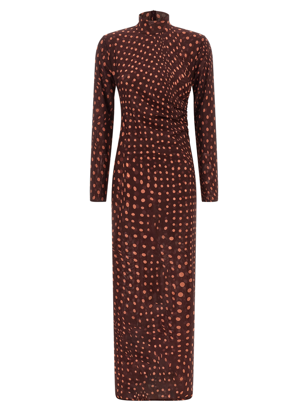 Burgundy Mesh Long Dress With Polka Dot Pattern