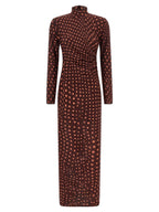 Burgundy Mesh Long Dress With Polka Dot Pattern
