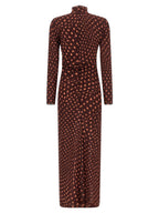 Burgundy Mesh Long Dress With Polka Dot Pattern