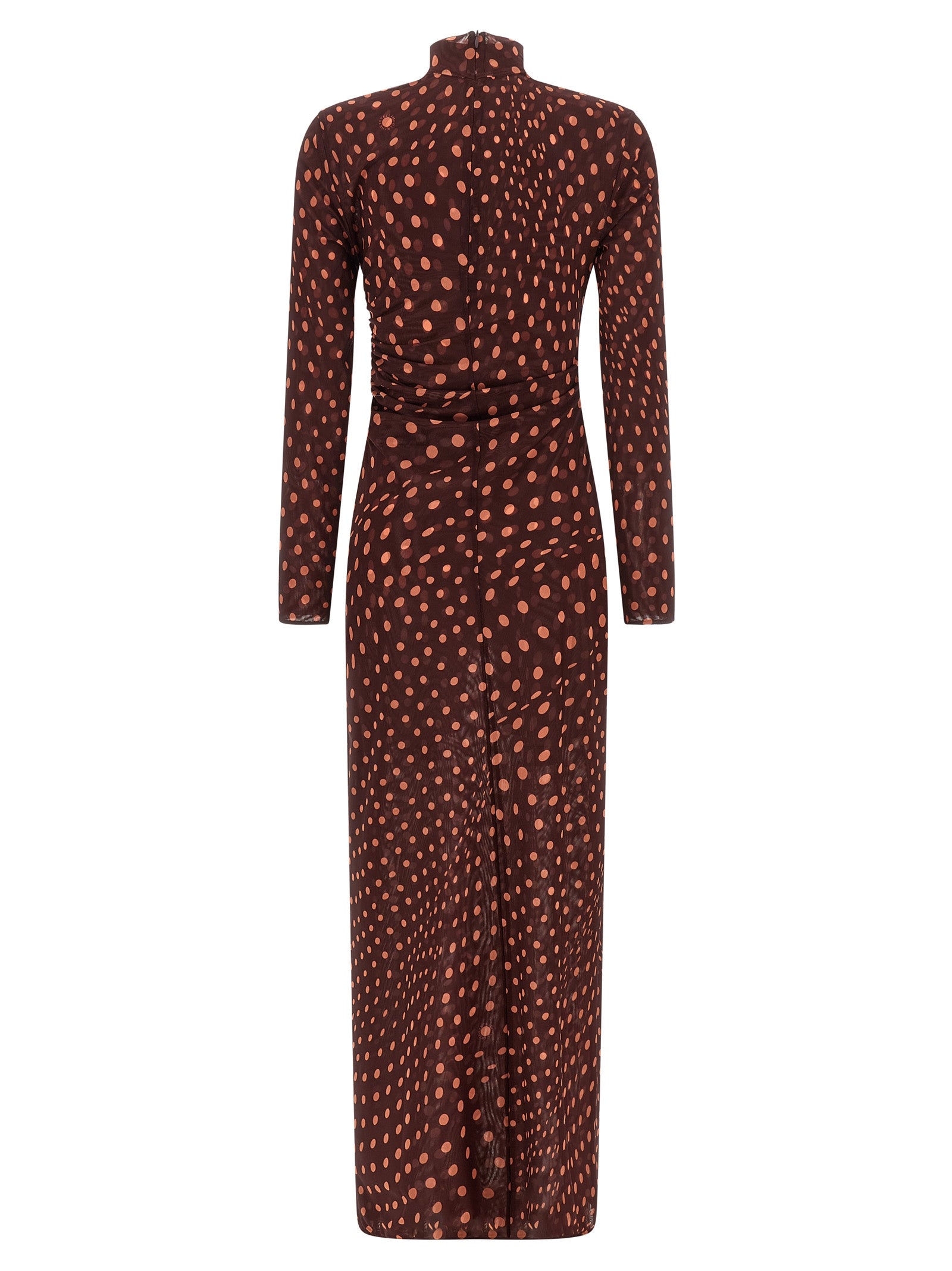 Burgundy Mesh Long Dress With Polka Dot Pattern