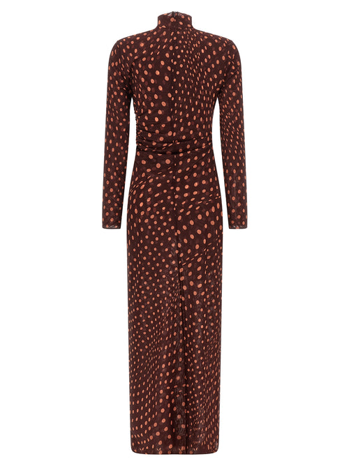 Burgundy Mesh Long Dress With Polka Dot Pattern