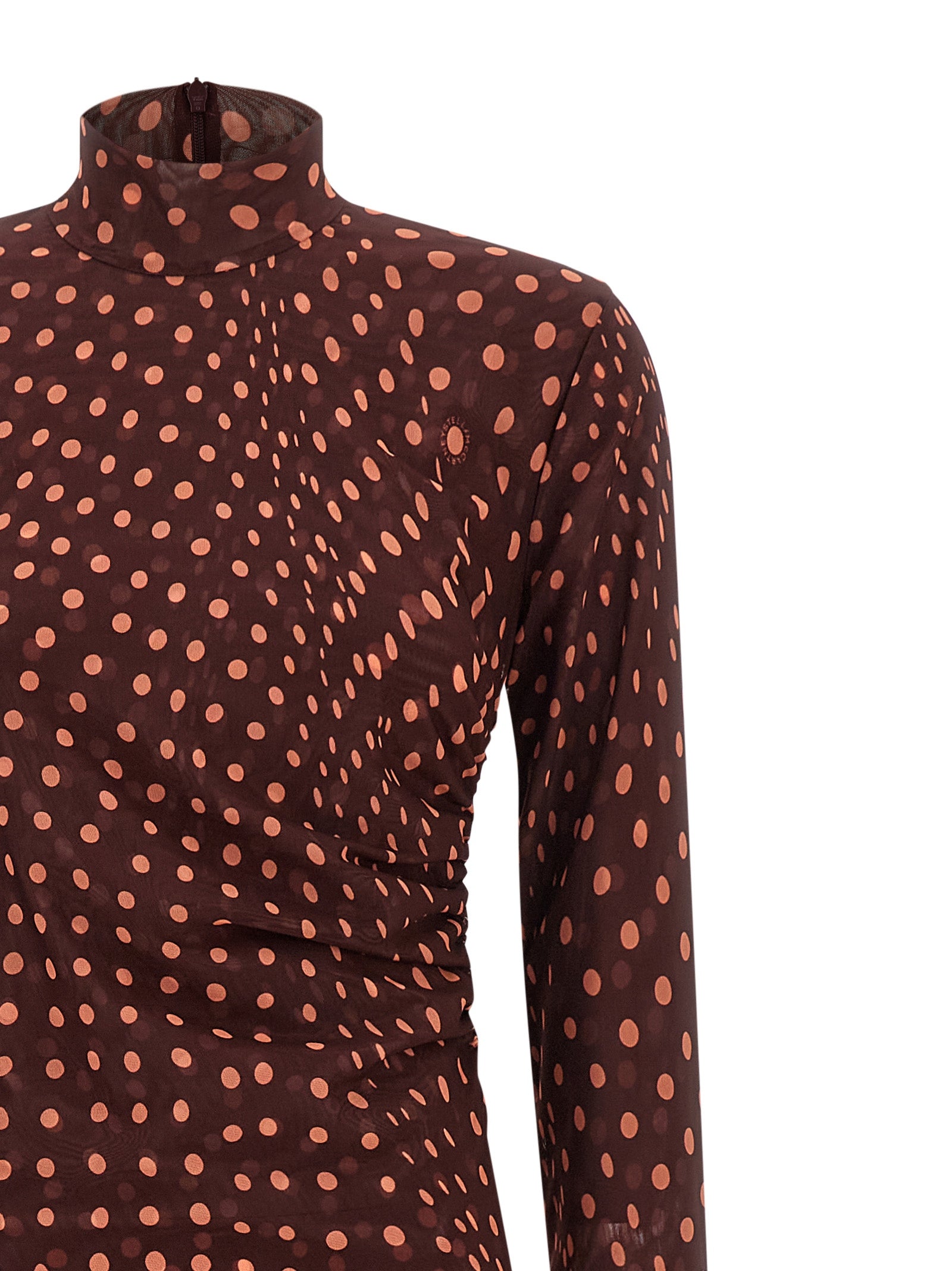 Burgundy Mesh Long Dress With Polka Dot Pattern