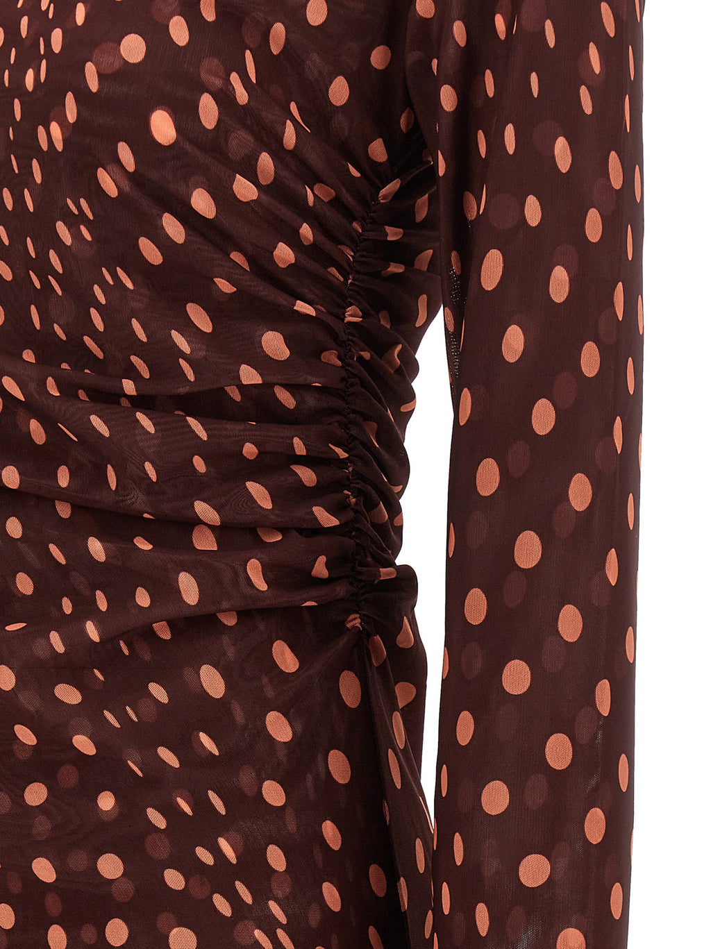 Burgundy Mesh Long Dress With Polka Dot Pattern
