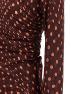 Burgundy Mesh Long Dress With Polka Dot Pattern