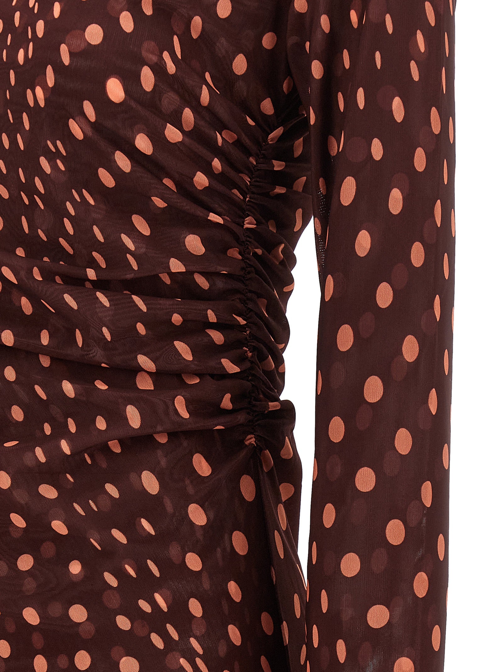 Burgundy Mesh Long Dress With Polka Dot Pattern