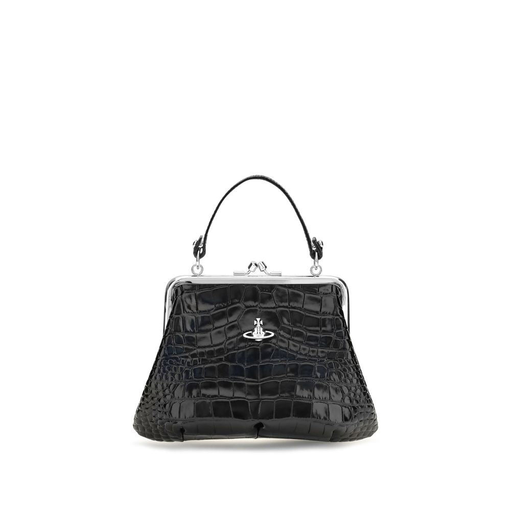 Crocodile-Effect PU Granny Frame Shoulder Bag