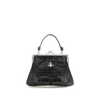 Crocodile-Effect PU Granny Frame Shoulder Bag