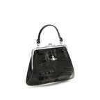 Crocodile-Effect PU Granny Frame Shoulder Bag
