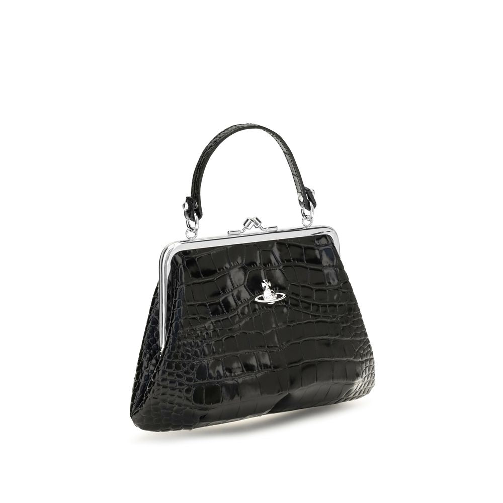 Crocodile-Effect PU Granny Frame Shoulder Bag