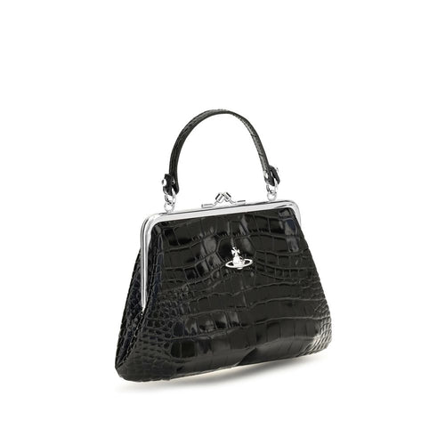 Crocodile-Effect PU Granny Frame Shoulder Bag