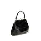 Crocodile-Effect PU Granny Frame Shoulder Bag