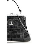 Crocodile-Effect PU Granny Frame Shoulder Bag
