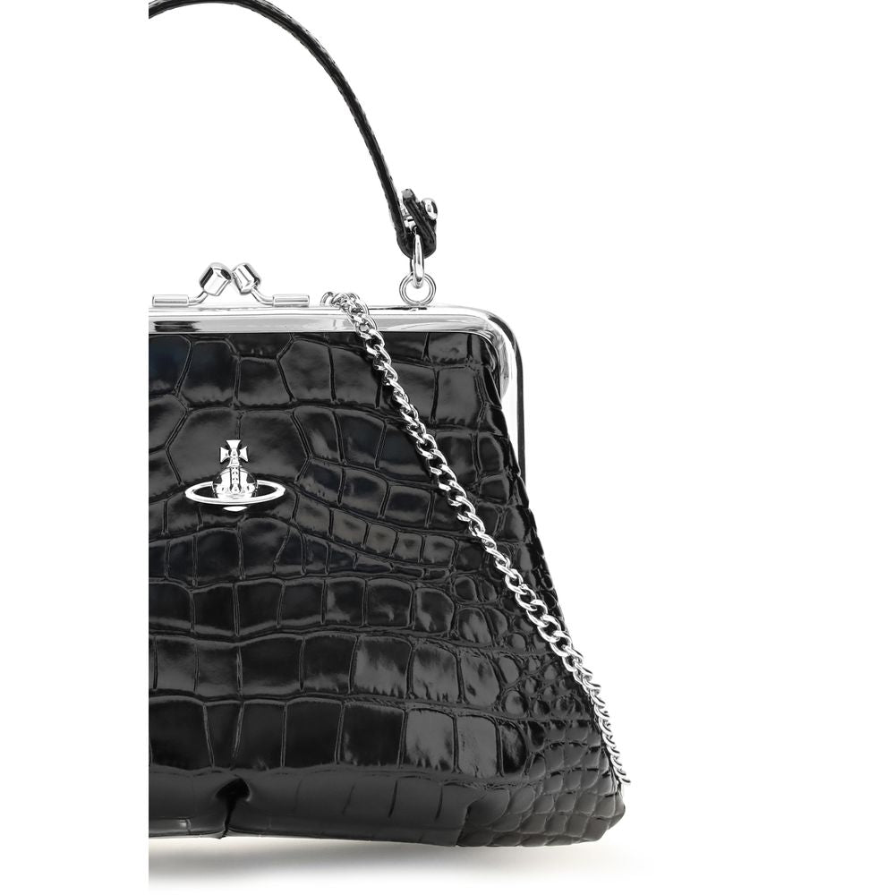 Crocodile-Effect PU Granny Frame Shoulder Bag