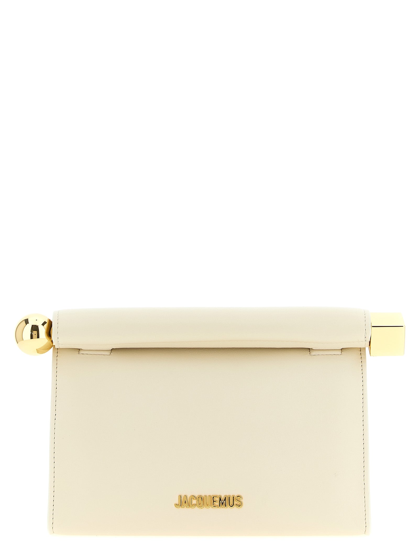 White Lamb Leather Le Sac Rond Carré Clutch