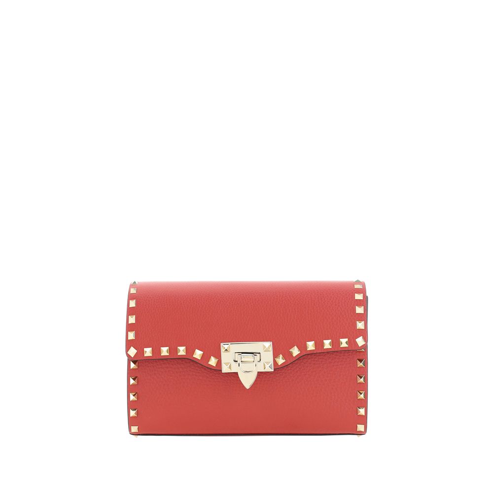 Compact Grained Calfskin Rockstud Shoulder Bag
