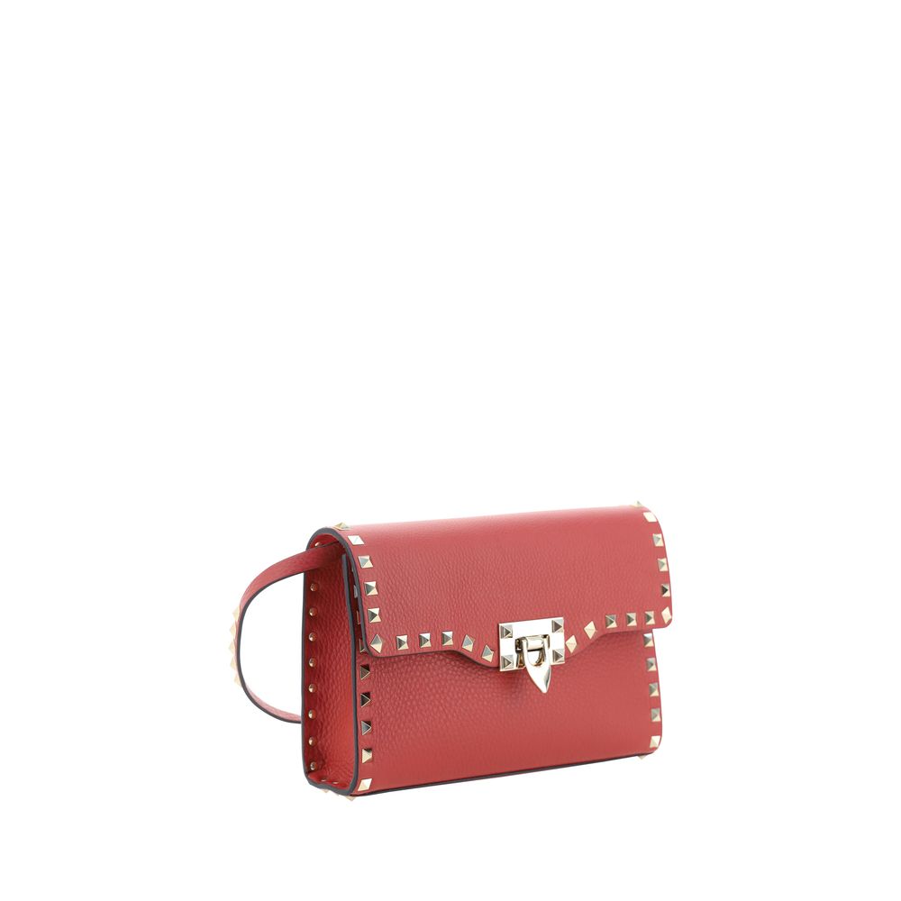Compact Grained Calfskin Rockstud Shoulder Bag