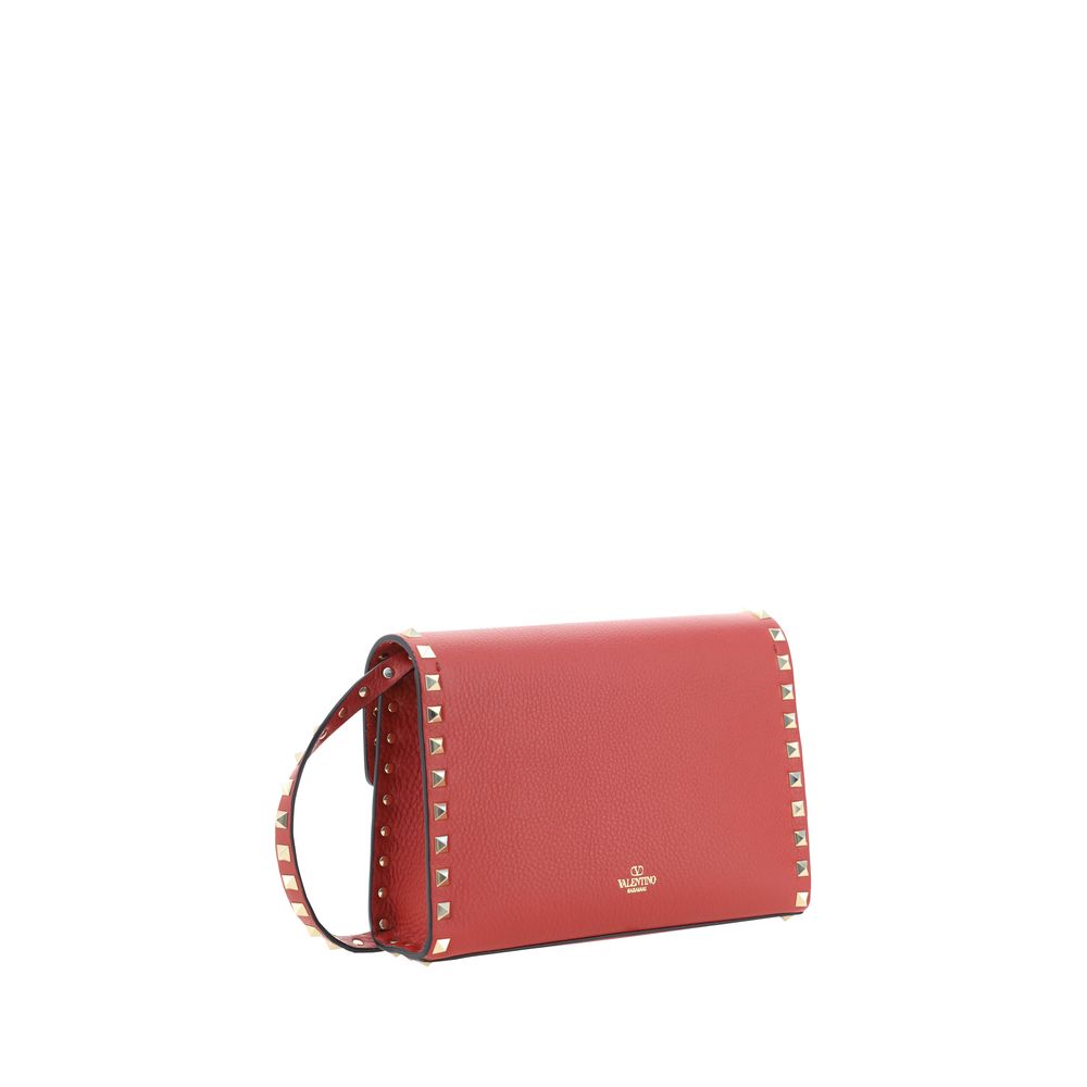 Compact Grained Calfskin Rockstud Shoulder Bag