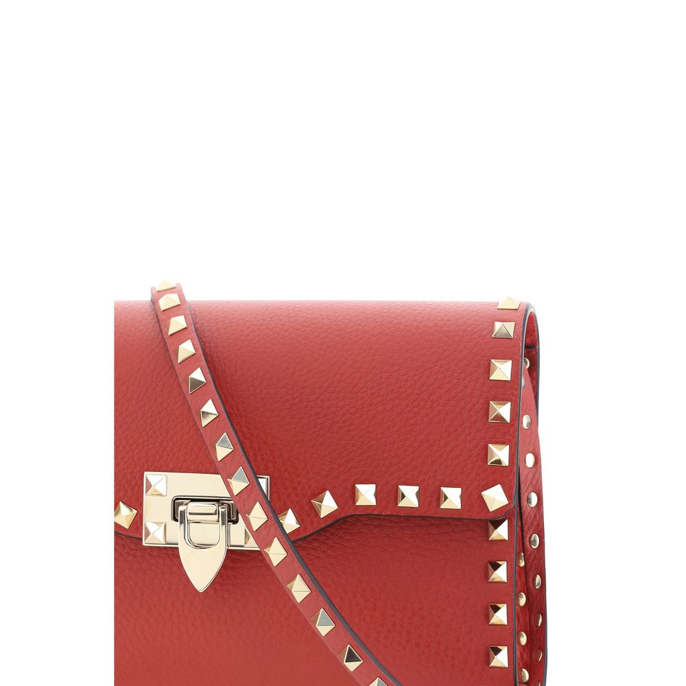 Compact Grained Calfskin Rockstud Shoulder Bag