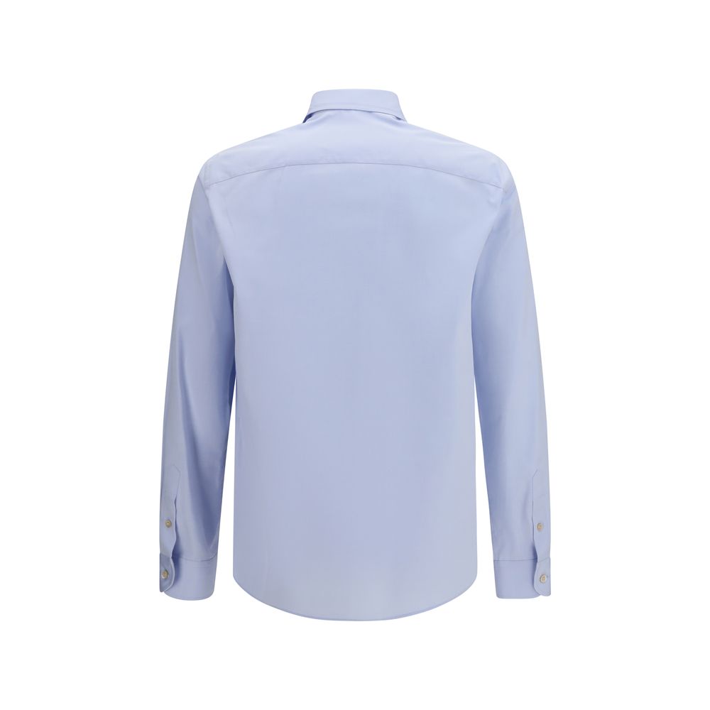 Blue Cotton Dress Shirt with Butterfly Embroidery