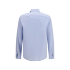 Blue Cotton Dress Shirt with Butterfly Embroidery