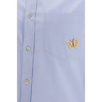 Blue Cotton Dress Shirt with Butterfly Embroidery
