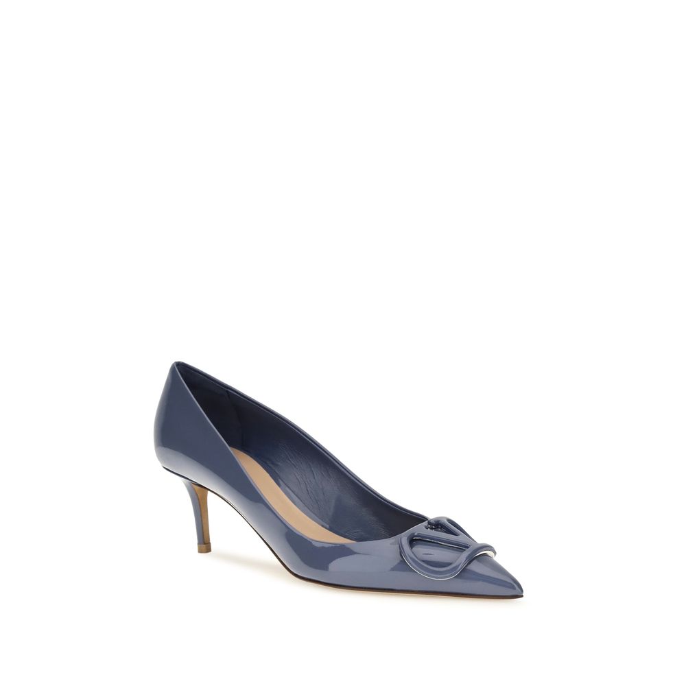 Blue Calfskin High Heel Pumps
