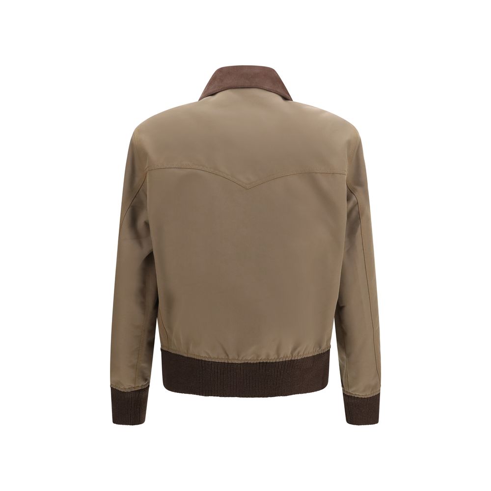 Cotton-Blend Full-Length Jacket With Corduroy Collar