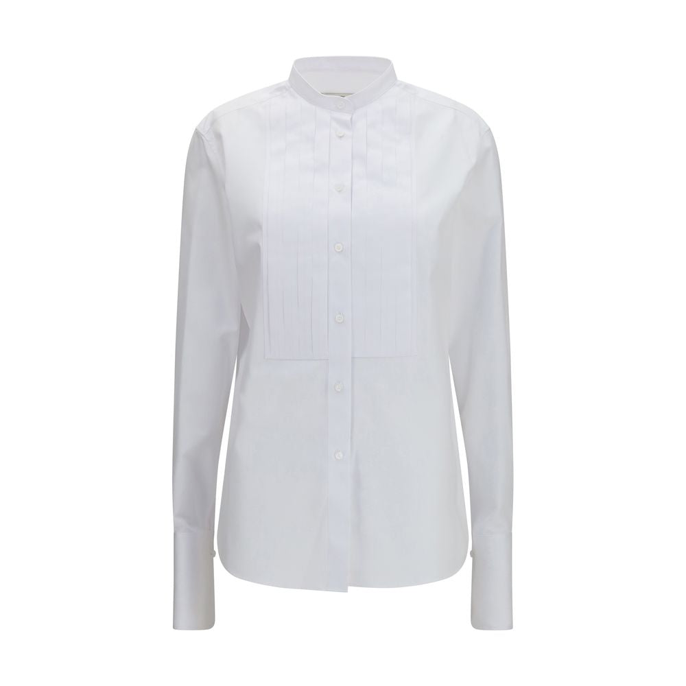 Cotton Poplin Pleated Plastron Shirt