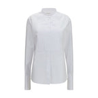 Cotton Poplin Pleated Plastron Shirt