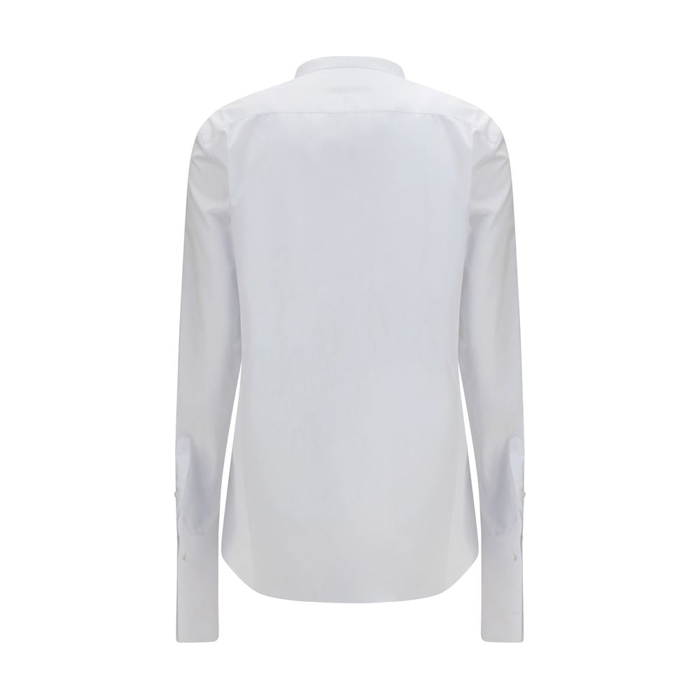 Cotton Poplin Pleated Plastron Shirt