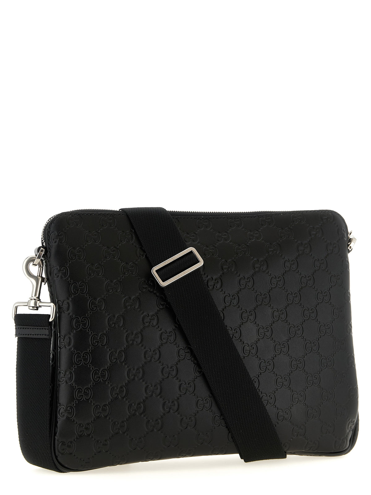 Black Calfskin GG Emblem Midi Shoulder Bag
