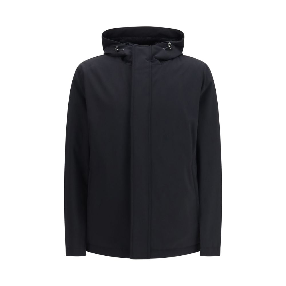Black Water‑Repellent Nylon Hooded Padded Jacket