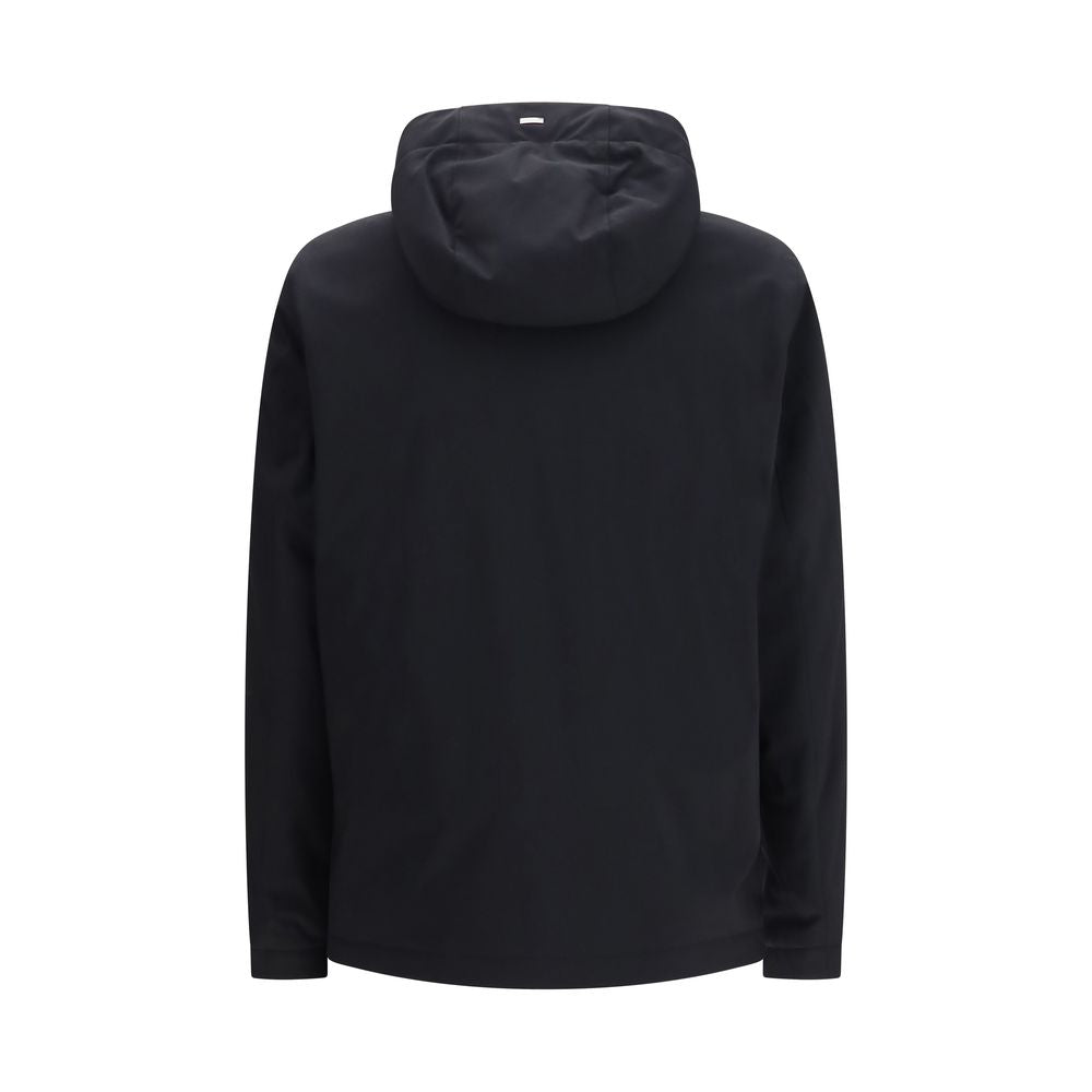 Black Water‑Repellent Nylon Hooded Padded Jacket