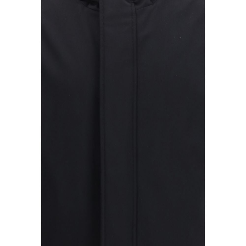 Black Water‑Repellent Nylon Hooded Padded Jacket
