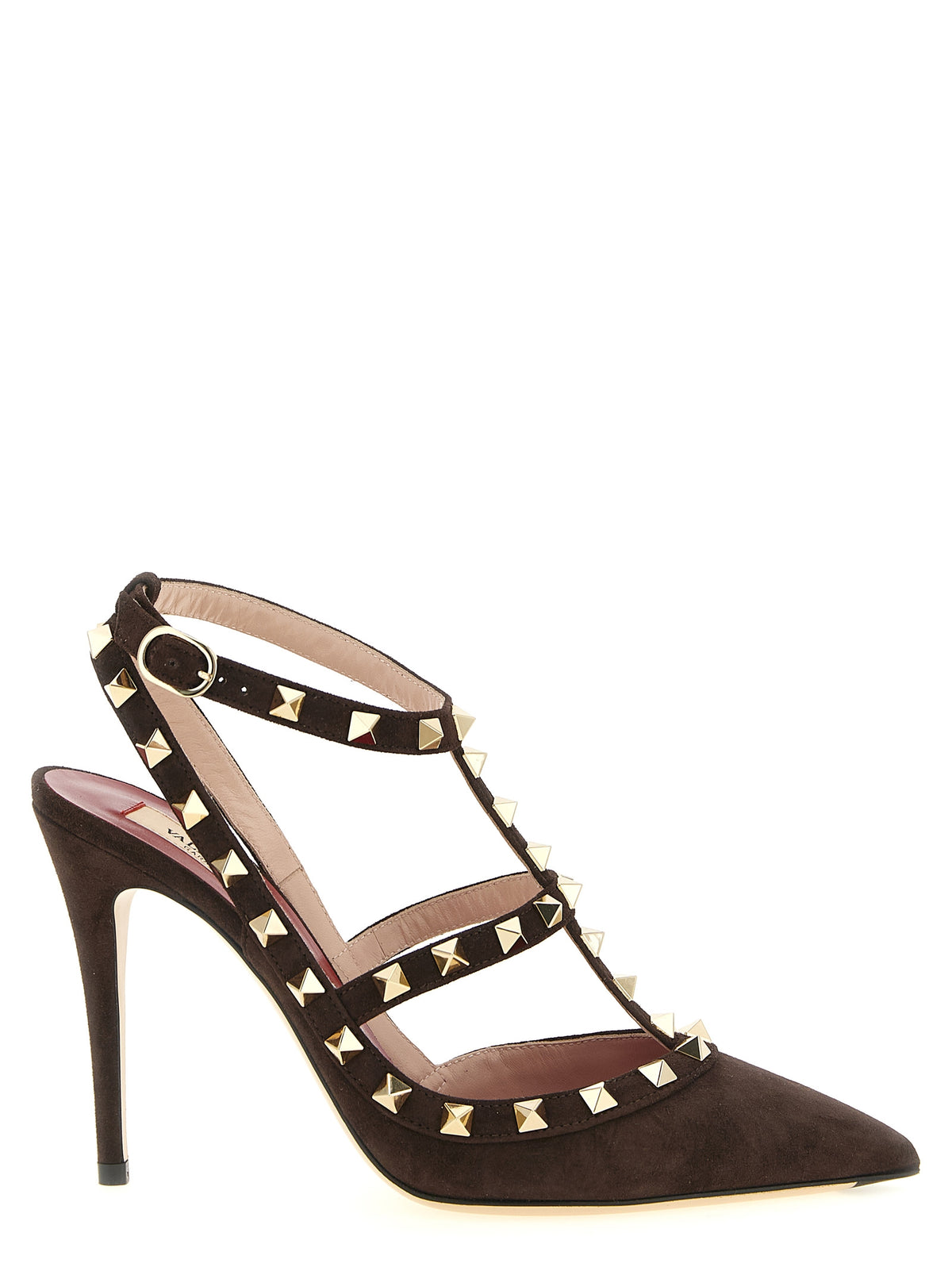 Brown Calfskin Suede Rockstud Pumps
