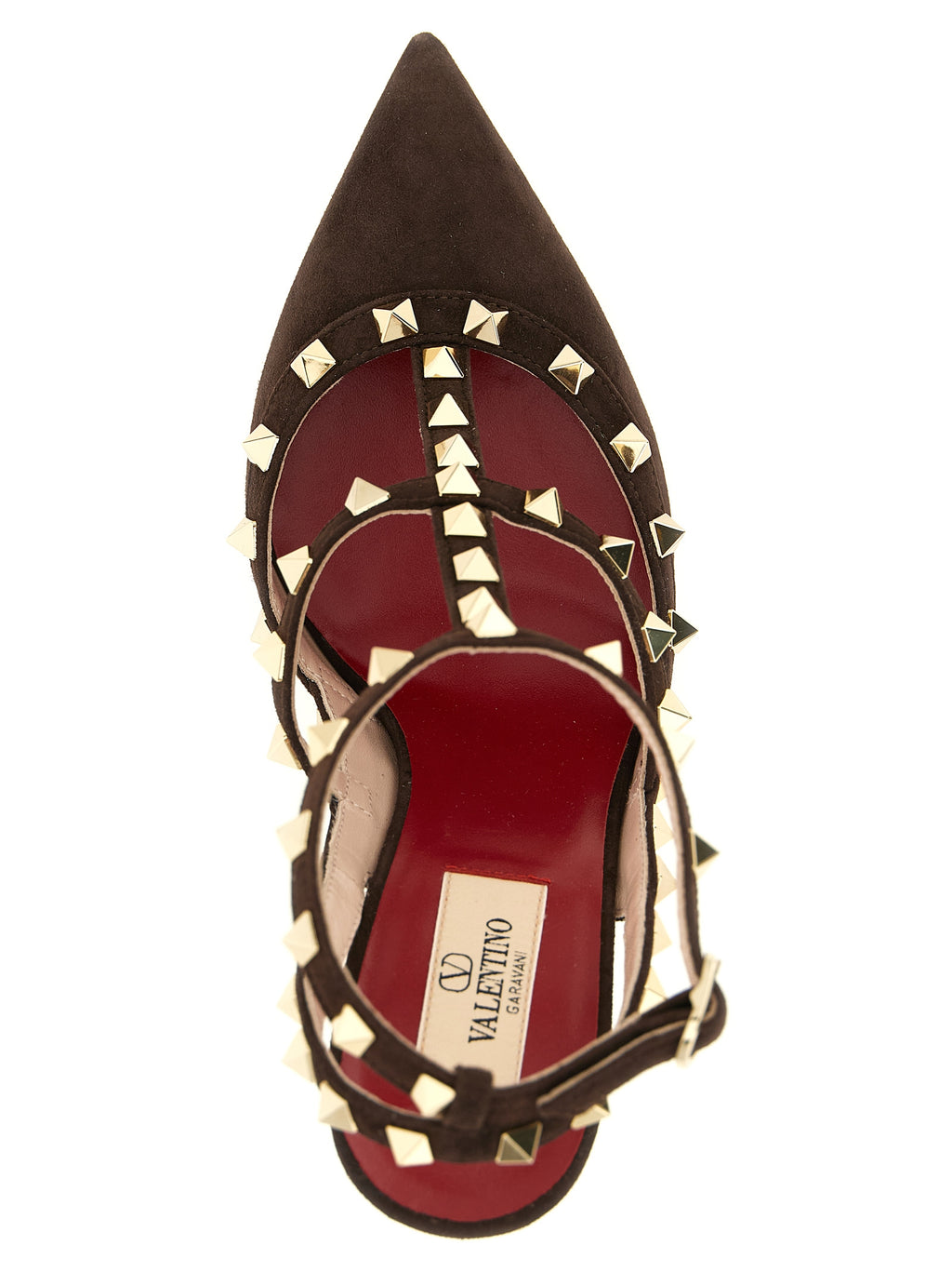 Brown Calfskin Suede Rockstud Pumps