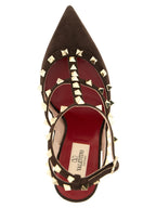 Brown Calfskin Suede Rockstud Pumps