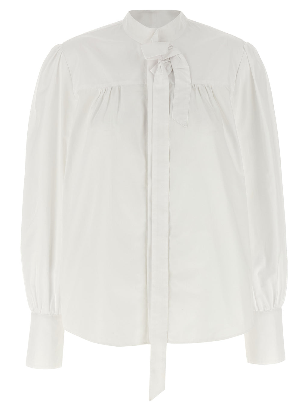 White Cotton Korean Collar Blouse with Bow and Ruffle