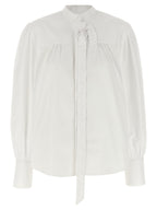 White Cotton Korean Collar Blouse with Bow and Ruffle